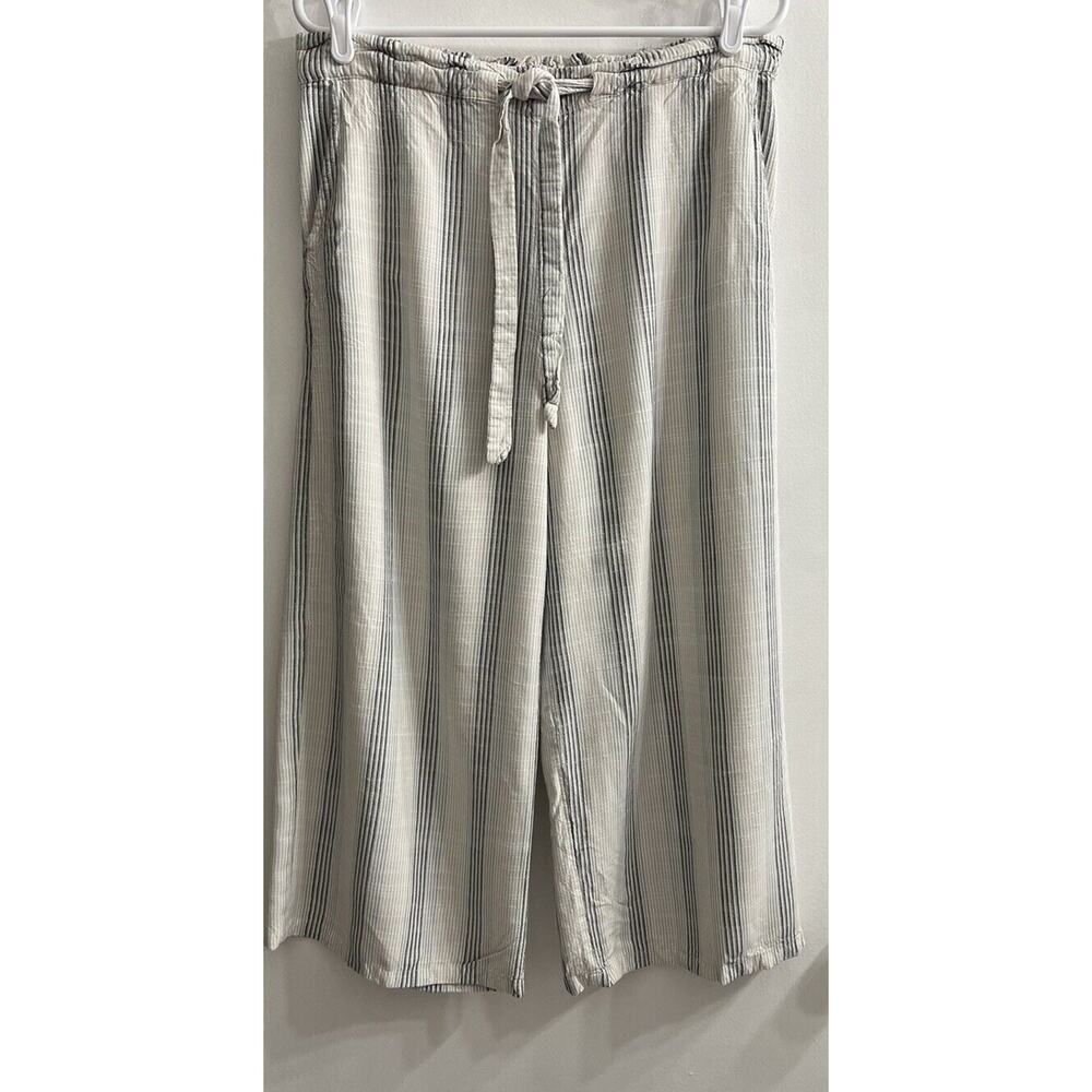 Volcom Wide Leg Cropped Pants, XL Blue White Striped, Boho‎ Beach Loose Fit